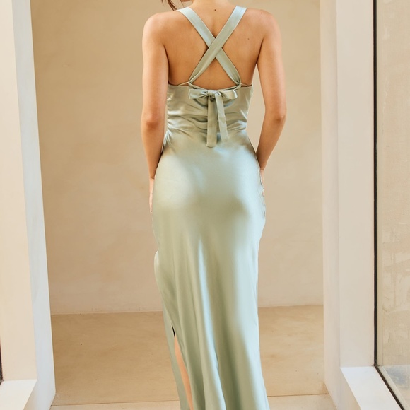 Hello Molly Sipping Champagne Satin Maxi Dress Sage - Picture 3 of 3